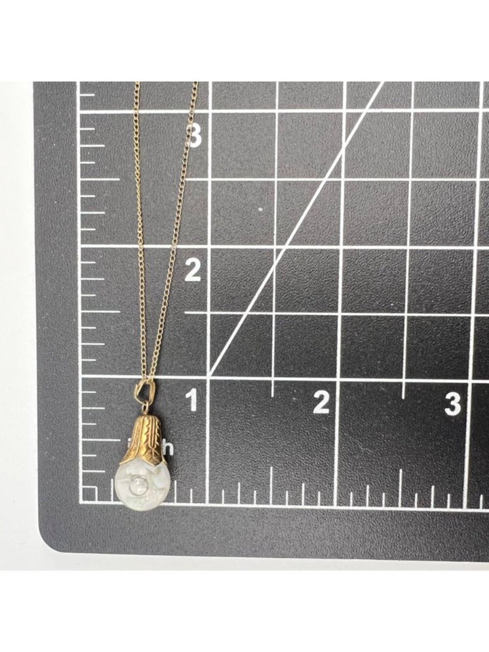 Vintage Gold Filled Pendant Necklace Floating Opal Chip 1/20 12K Glass Orb - Picture 10 of 13